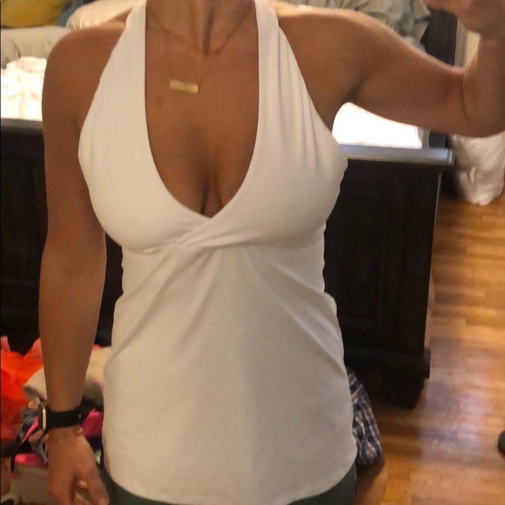 White Fabletics workout top